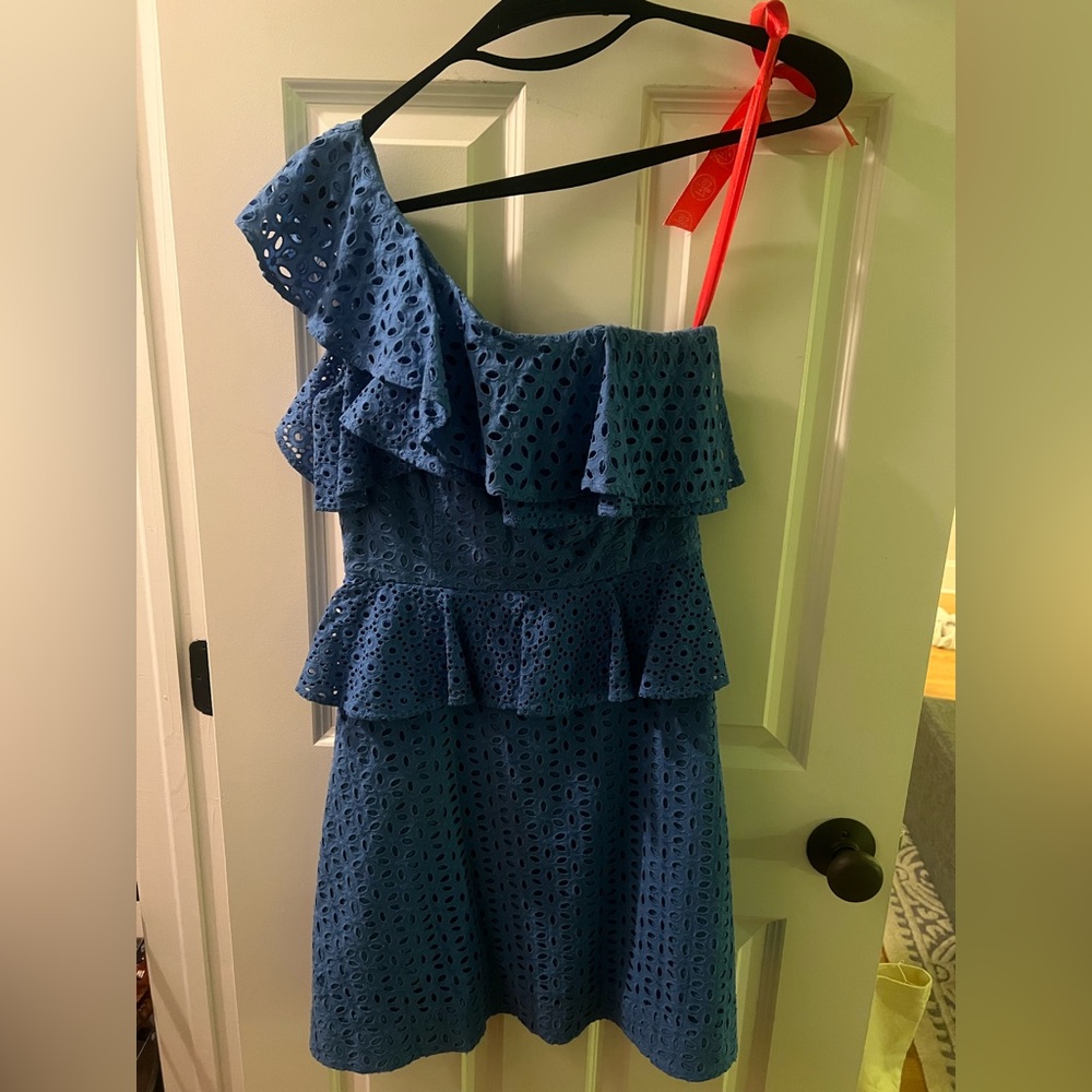 Lilly Pulitzer blue eyelet one-shoulder ruffle dress size 0